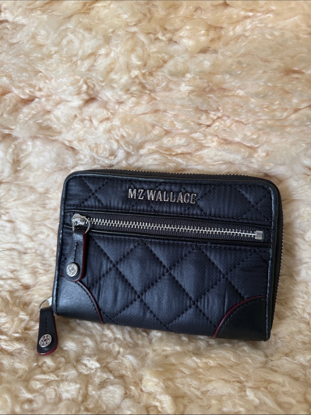 MZ Wallace Black Quilted Compact Zip Wallet